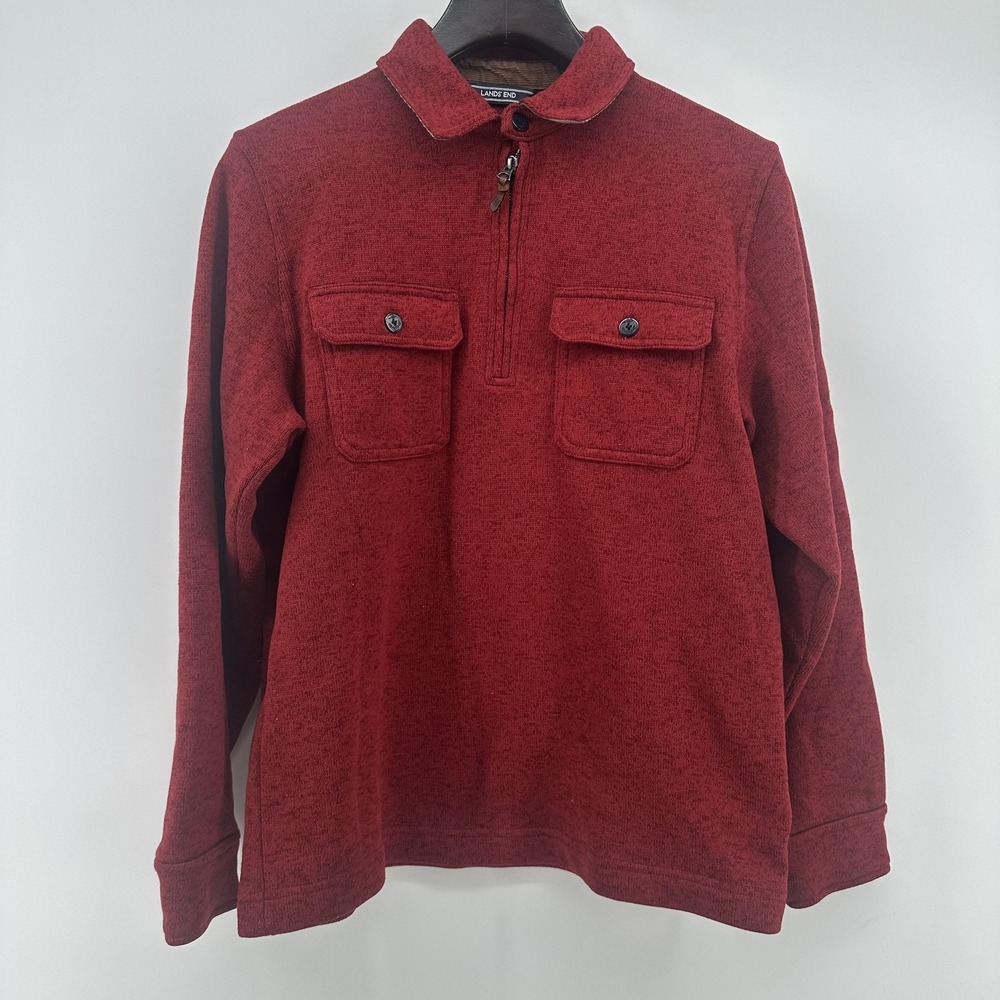 Lands' End Jacket Mens Medium Red Fleece 1/4 Zip Collar Pullover Casual - Picture 2 of 10